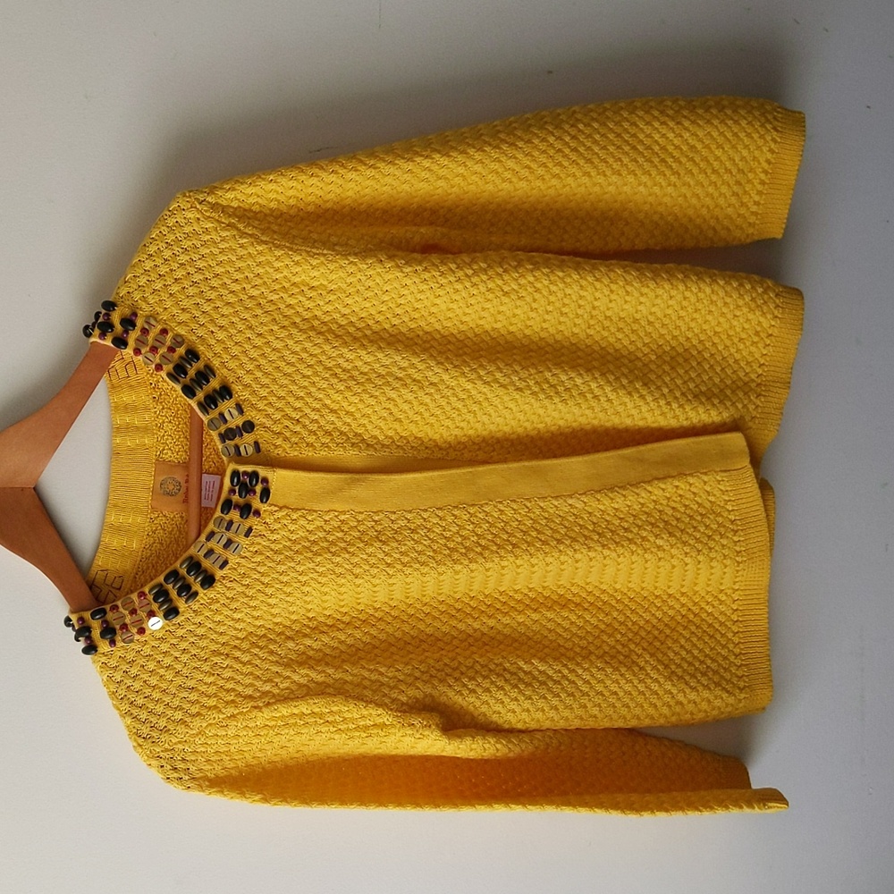 Ruby Rd. Embellished Cardigan Sweater Size (S) Yellow